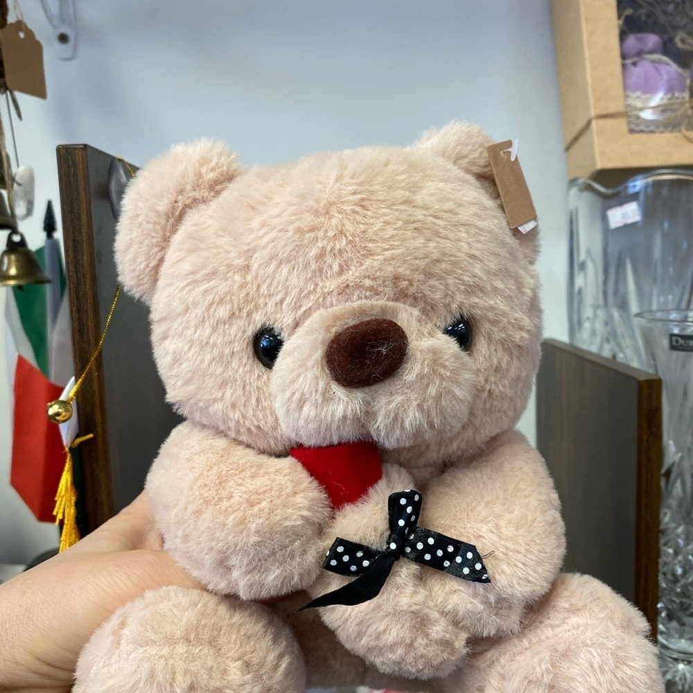 Adorable Tan Teddy Bear with Red Heart